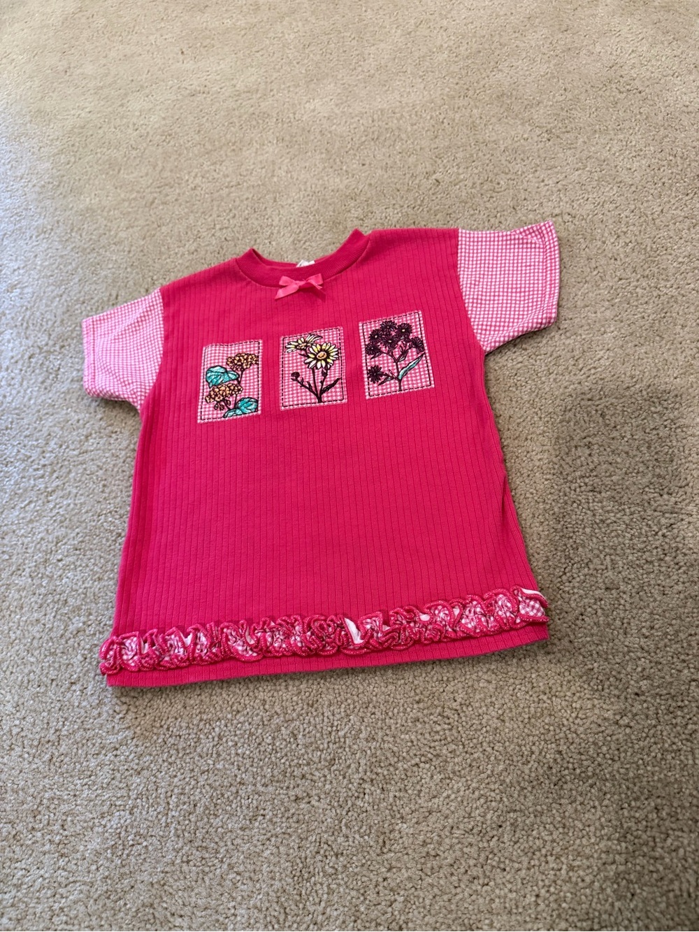 Vintage K-Boom Girls Pink Floral Patchwork Gingham Top Size 5